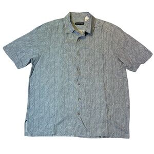 VINTAGE Jhane Barnes mens XL blue stripe viscose linen camp collar shirt EUC